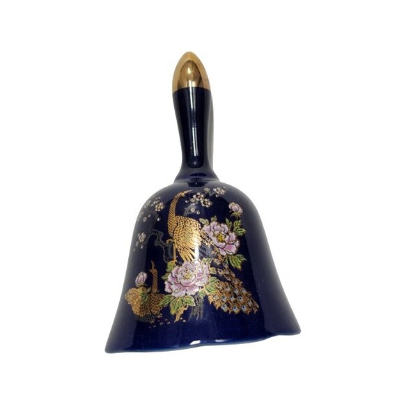 Source Unknown Other - Decorative Collectible Porcelain Oriental Bell 5.5" Navy Blue Gold Pink Peacock
